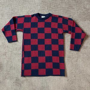 Unisex Red and Navy Checkered Sweater Size M